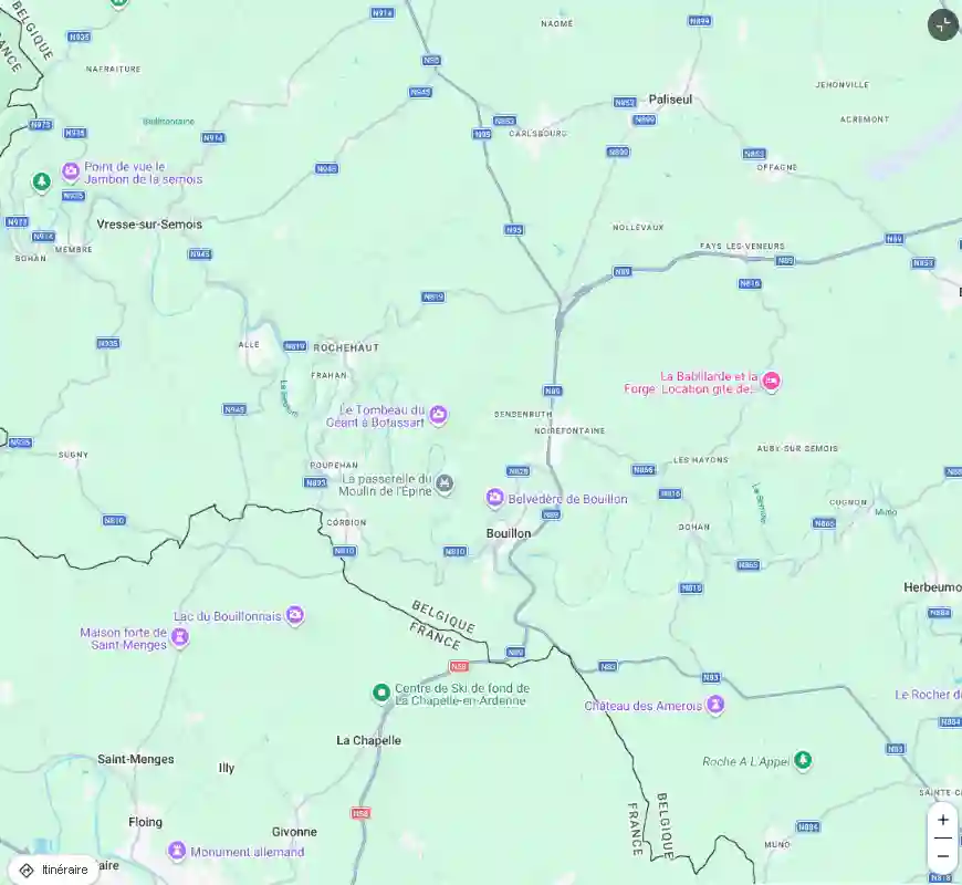 Location map of the Frahan Viewpoint in Bouillon