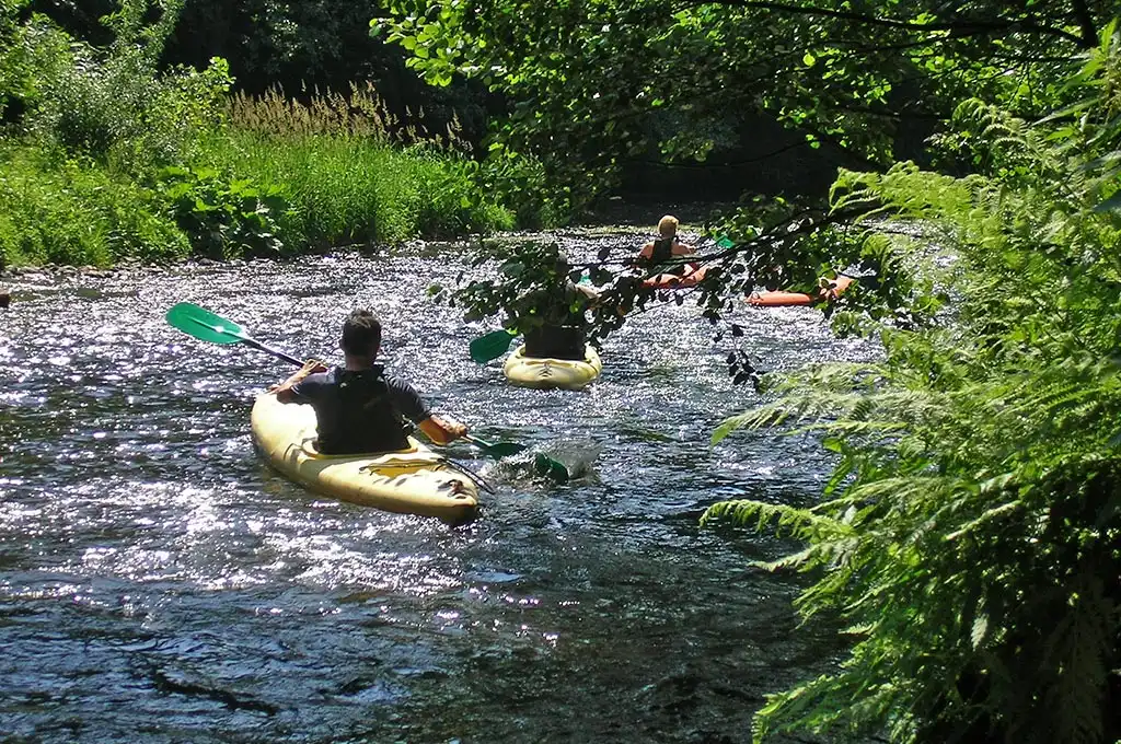 Descente sportive en kayak sur la Salm à Trois-Ponts, Ardenne sauvage et boisée