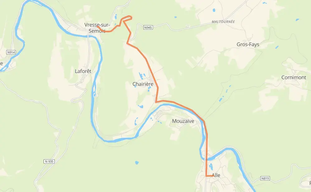 Kaart kajakroute Alle ? Vresse
